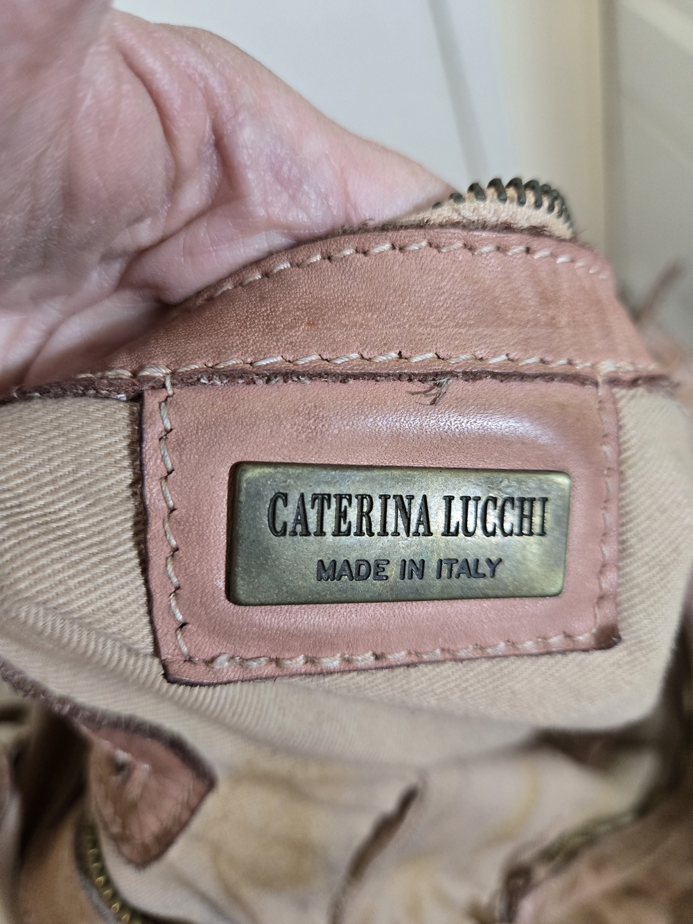Caterina Lucchi Italian Leather Tote - Geometric & Floral Gold Detail - Picture 9 of 11